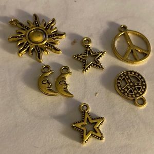 Lot of 6 gold charms/pendants celestial peace theme for jewelry